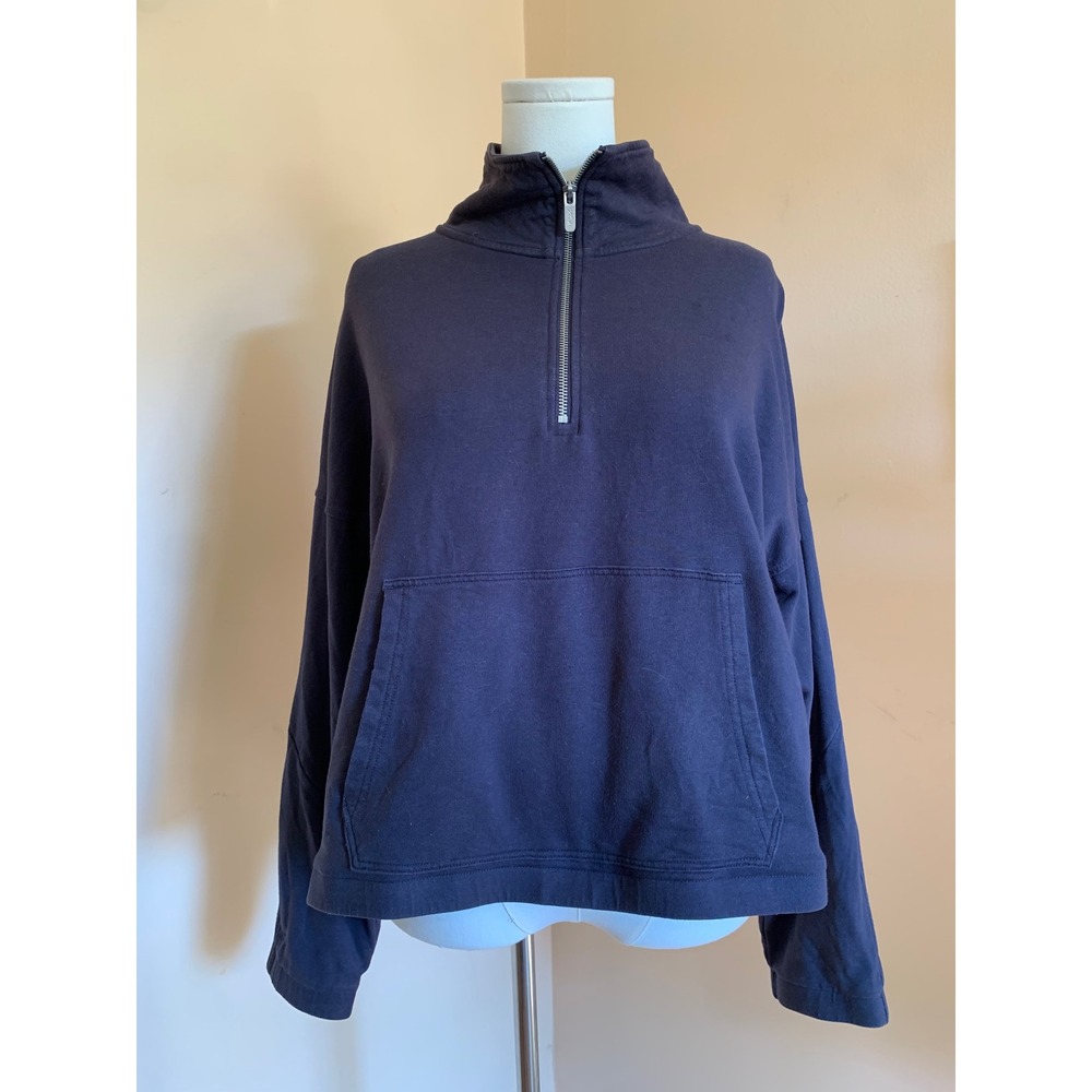 FLX Womens 2X Quarter Zip Pullover Sweatshirt Blue Cotton Blend Secret Pockets